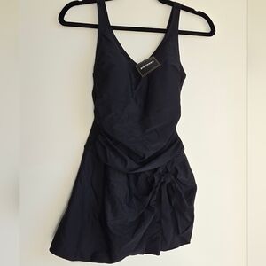 NWT Aidonger Black V-Neck One-Piece Swim Dress Size XS